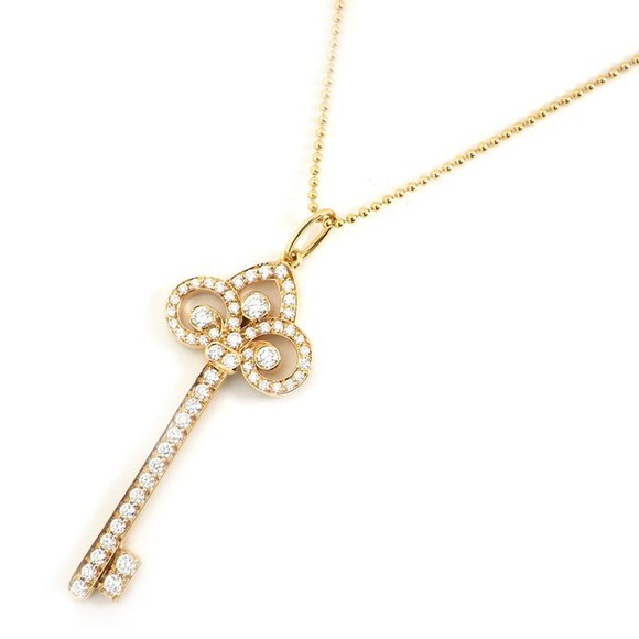Tiffany Necklace Fleur de Lis Key Diamond Pink Gold